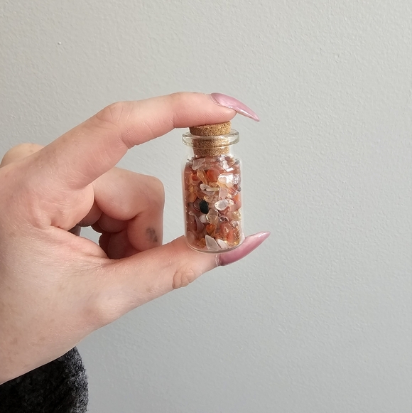Carnelian Crystal Chips in Glass Bottle - Picture 2 of 4